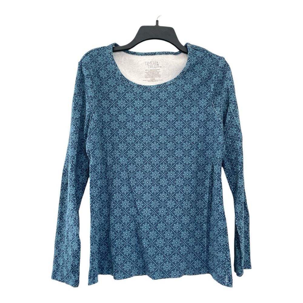 Women's Blue Patterned Long Sleeve Top
